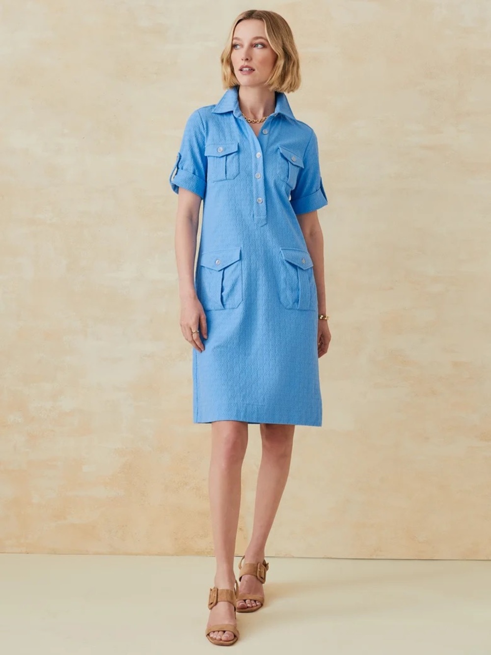 J. McLaughlin Light Blue Button-Front Casual Shirt Dress